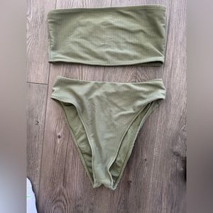 Frankie’s bikini, olive green, small, ribbed suit. High rise bottom